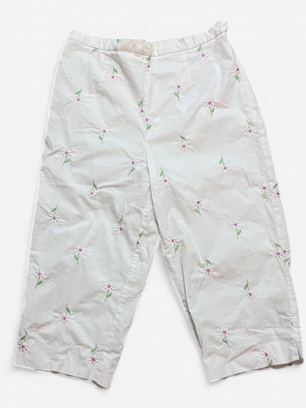 Cathy Petite by Cathy Daniels Vintage Floral Embroidered Cropped Pants